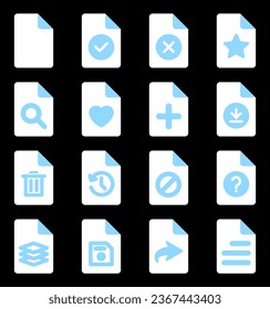 set of vector collection of file icons white blue color isolated black background
