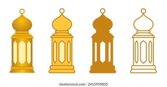 set of vector collection of lanterns in 3d, flat, silhouette and outline shapes