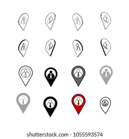 Set of vector Collection modern vector. Location People multi type of 3d isometric, solid, line, scribble hatch, doodle, shadow isometric and a little colour on white background