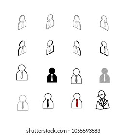 Set of vector Collection modern vector. People icon multi type of 3d isometric, solid, line, scribble hatch, doodle, shadow isometric and a little colour on white background