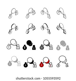 Set of vector Collection modern vector. People Chat icon multi type of 3d isometric, solid, line, scribble hatch, doodle, shadow isometric and a little colour on white background