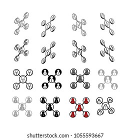 Set of vector Collection modern vector. People Network multi of 3d isometric, solid, line, scribble hatch, doodle, shadow isometric and a little colour on white background