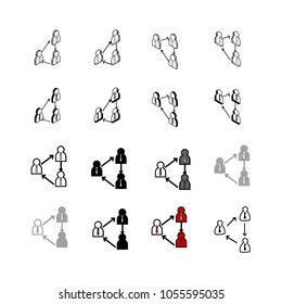 Set of vector Collection modern vector. People Network icon multi type of 3d isometric, solid, line, scribble hatch, doodle, shadow isometric and a little colour on white background