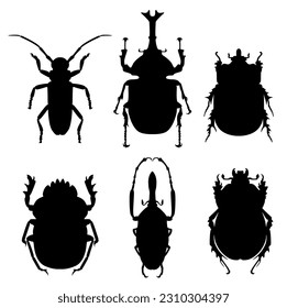Set Vector collections Beetle insect black silhouette animal icon illustration