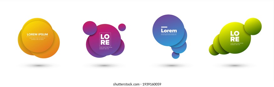 Set of vector color abstract circle digital elements with gradients for flyer brochure cover page title. Circle background shape elements for lettering heading banner or flyer.