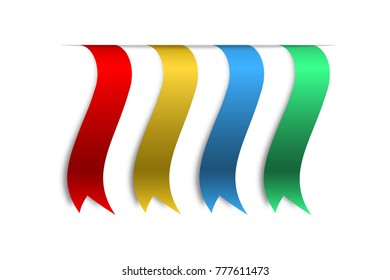 Set of vector color banners ribbons with shadow on blank background