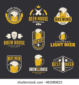 Set of vector color beer logo, icons and design elements on black background