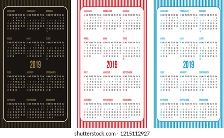 Set of vector color calendar grid templates in business card format.