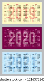 Set of vector color calendar grid templates in business card format.