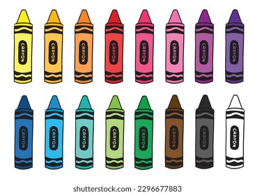 Set of vector color crayons isolated. School art supply vector illustration. Colorful wax pencil drawings.