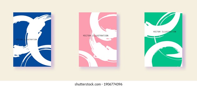 Set of vector color creative minimalist round hand painted abstract illustrations for wall decoration, postcard or brochure cover design.