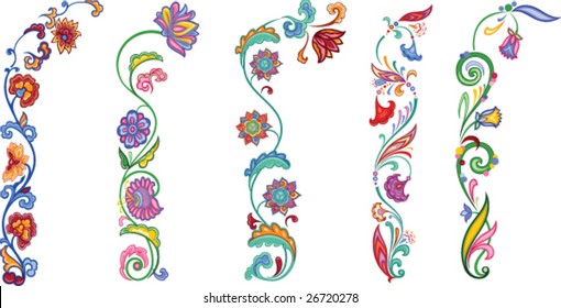 Set of vector color decorative flowers