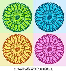 Set from Vector Color Floral Mandala. Elements for your designs, invitation card, yoga, meditation, astrology and other projects. Mandala Icons. 