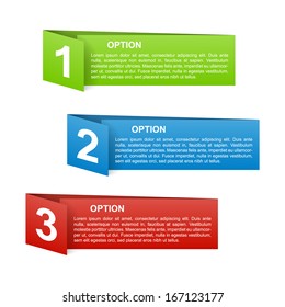 set of vector color folded paper option labels with number of option