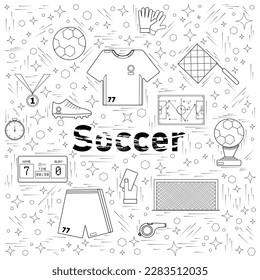 Set of vector color Football objects collected in a square border.