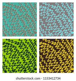Set of Vector color hand-drawing wave sea background. abstract sea texture.
