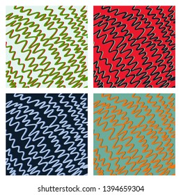 Set of Vector color hand-drawing wave sea background. abstract sea texture.