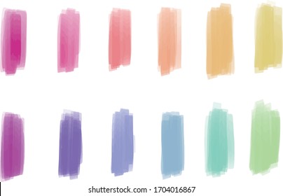 Set vector color highlighter. Illustration with markers and colored stripes. Hand-drawn bright strokes isolated on a white background.