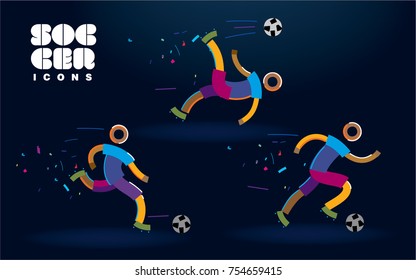 Set of vector color line soccer icons