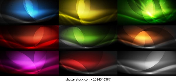 Set of vector color neon flowing wave abstract backgrounds