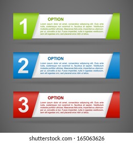 set of vector color paper option labels with number of option on ribbon