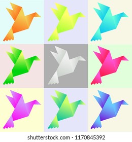 set of vector color paper pigeons