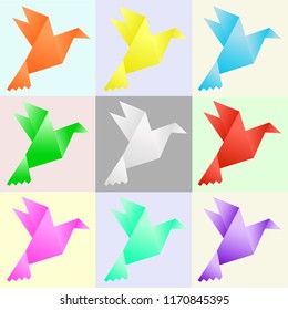set of vector color paper pigeons