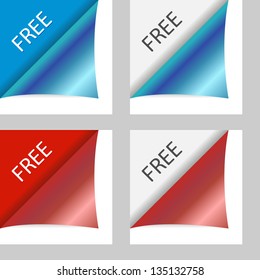 Set of vector color peeling paper corners with free text