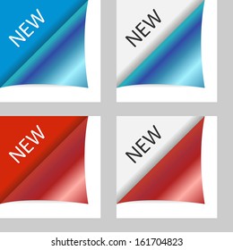 Set of vector color peeling paper corners with new text