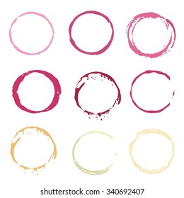 Set Of Vector Color Red And White Wine Stain Circles 