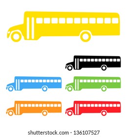 Set of vector color school bus silhouettes