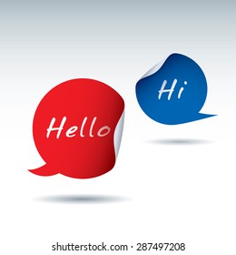 Set of vector color stickers and bubbles. Text Hello and Hi.