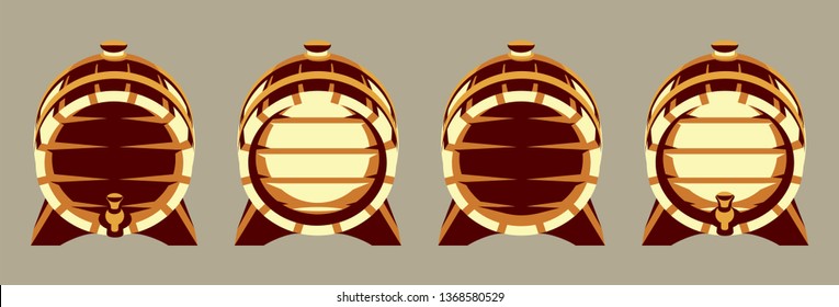 Set of vector color templates with barrels for storing spritic drinks.