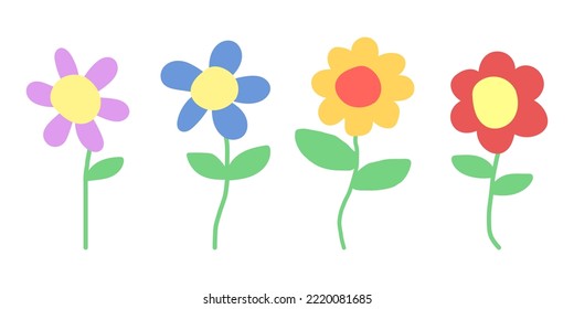 Set of vector colored abstract hand drawn flowers. Color flower scribble.