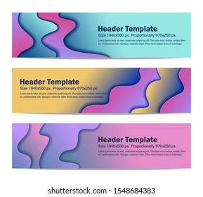 Set of vector colored banners, headers, with abstract images, for web sites. Size 1940x500. EPS10.