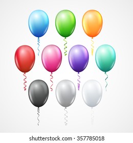 Set Of Vector Colored Bright Balloons  Ten Colors