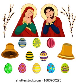 set of vector colored easter elements. Hand drawing objects for banner, greeting and 
invitation card