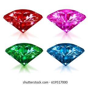 Set of vector colored gemstones isolated on white. Vector objects.