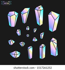 Set of vector colored icons. Collection of minerals and natural crystals. Simple illustration.