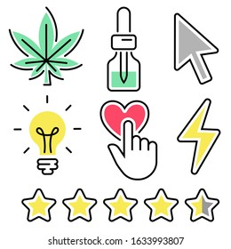 set of vector colored icons, for modern design, in social networks and applications