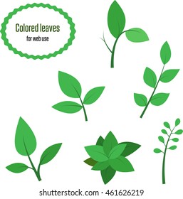 Set of vector colored leaves.  Elements for web design and printing. Flat style