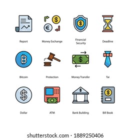 Set of vector Colored Line icons of business and finance for modern concepts, web and print media, apps. modern infographic logo and pictogram.