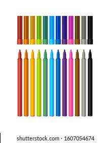 Set of vector colored markers on white background