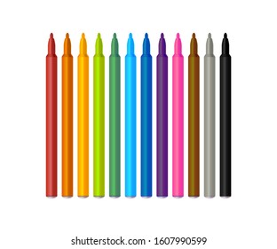 Set of vector colored markers on white background