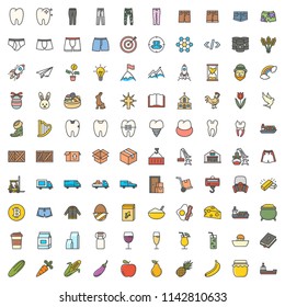 Conjunto de iconos de esquema de color vectorial: negocios, medicina, comida, servicio, trabajo, vacaciones, ropa.