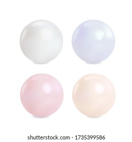 Set of vector colored pearls on white background.