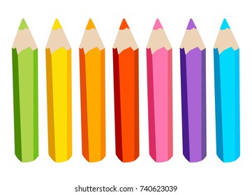 Set of vector colored pencils on white background