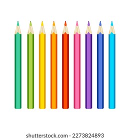 Set of vector colored pencils Realistic set pencils for draw in kindergarten. vector illustration