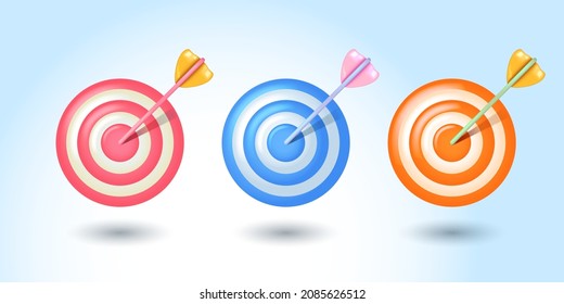 Set of vector colored targets. 3D render,  vector realistic illustration. Business topics