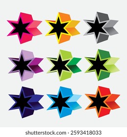 set of vector colorful 3d six-pointed stars
